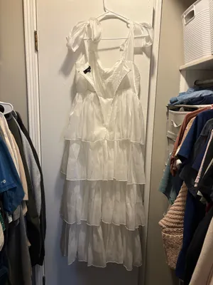 Lulus Radiant Arrival Shiny White Organza Tiered Tie-Strap Maxi Dress thumbnail 3