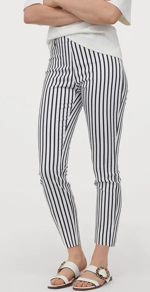 H&M Striped Navy & White Slim Ankle Pants thumbnail 1