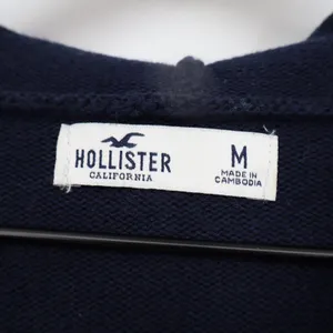 Hollister Navy Blue Argyle Cropped Zip Up Knit Hoodie Sweater Womens Size M thumbnail 2