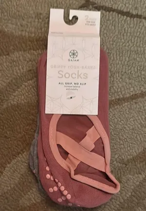 Gaiam Pink and Gray Grip Socks for Yoga thumbnail 1