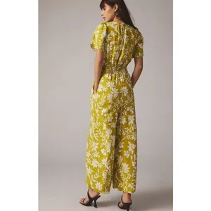 Anthropologie Somerset Wide Leg Jumpsuit in Chartreuse Pockets Size‎ Medium thumbnail 2