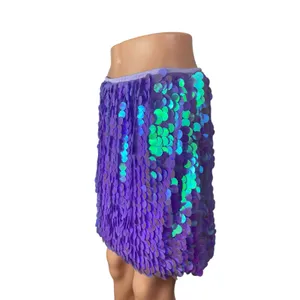 Women's Purple Sequin Sparkly Shimmer Party Rave Straight Mini Skirt Size XL thumbnail 4