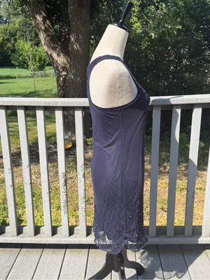 American Eagle Navy Beaded Mesh Hem Dress XS Y2K Boho Glam Embellished thumbnail 6