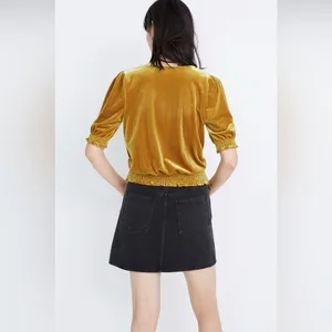 Madewell Velvet Smocked Crossover Wrap-Style Top Blouse in‎ Antique Gold Size XL thumbnail 3