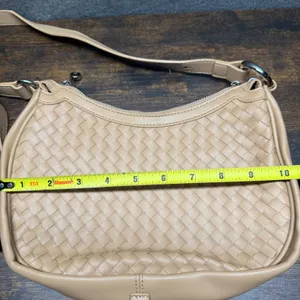 Woven Faux Leather Shoulder Bag Tan Small Hobo Purse Adjustable Strap thumbnail 4