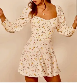 Reformation Cream Floral Long Sleeve Dress thumbnail 3