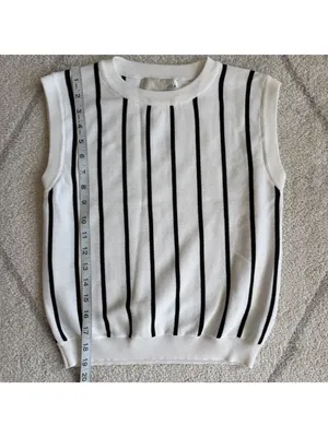 J.O.A. Los Angeles Black White Stripe Sleeveless Minimalist Knit Sweater thumbnail 3