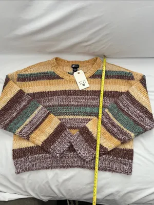 Billabong Striped Crewneck Sweater in Yellow, Brown & Teal thumbnail 3