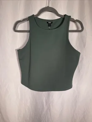 Express Womens Body Contour Green High Neck Tank Top Blouse Large New Tags thumbnail 2