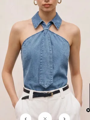 NWT Commense Denim Halter Tie-Neck Top - Blue - Size S thumbnail 1