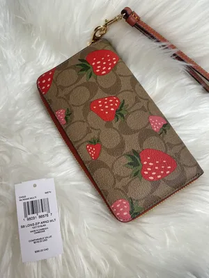 Coach NWT Long Zip Around Signature Wallet With Wild Strawberry Print CH523 thumbnail 2