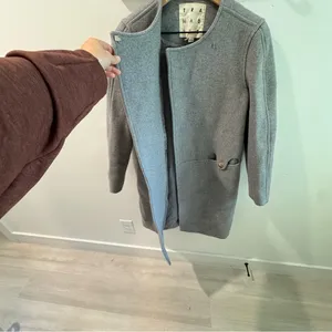 Trademark‎ Almond Collarless Coat Wool Blend Light Grey Size XS thumbnail 4
