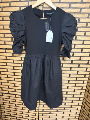 English factory black ruched sleeve dress size small thumbnail 1