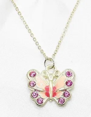 Sterling Silver Pink Butterfly Necklace thumbnail 1