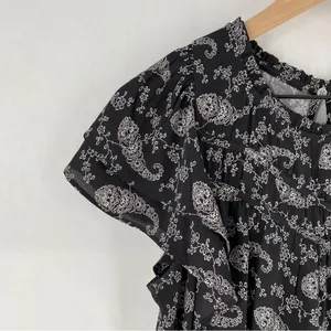 LOFT Paisley Ruched Flutter Sleeve Mixed Media‎ Top Lightweight Chiffon thumbnail 5