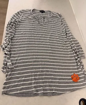Clemson Tigers Gray Striped Tunic Top Large Gameday Couture Long Sleeve Keyhole thumbnail 1