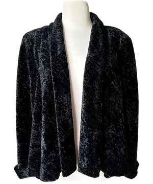 VTG 90s Y2K Connected Apparel Crushed Velvet Open Front Jacket Shawl Black XL thumbnail 1