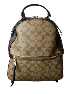 Coach Jordyn Backpack Women Medium Brown Beige Signature Coated Canvas Logo thumbnail 1
