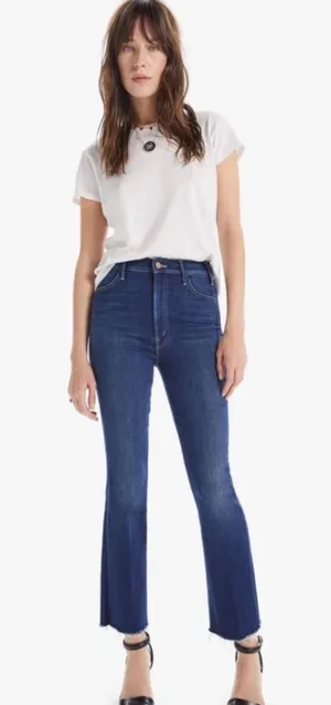 MOTHER The Hustler Ankle Fray Kick Flare Jeans in Home Movies Wash Women’s 27 thumbnail 1