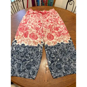 Free People FP Movement Floral Pants Womens XL Red Blue Wide Leg Cropped Boho thumbnail 2