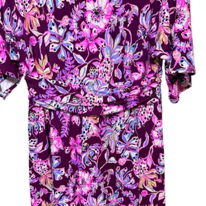 Lilly Pulitzer Hollee Dress Berry Sangria Floral Purple Mini V-Back Womens L thumbnail 5