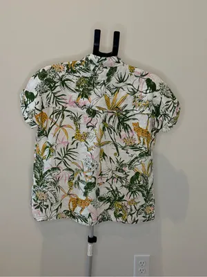 Rachel Zoe 100% Linen Tropical Jungle Animal Print Button Down Shirt S thumbnail 5