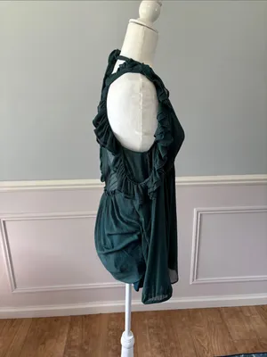 Free People Whimsy Fairycore Teal Green Ruffle Cold Shoulder Mini Dress | Sz 2 thumbnail 8