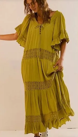 Free People Dream On Maxi Dress Olive Gilded Line Size S thumbnail 1