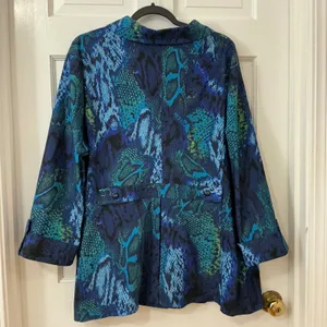 Attyre Snakeskin Animal Print Jacket 3X Car Coat Blue Green Bold Career Travel thumbnail 3