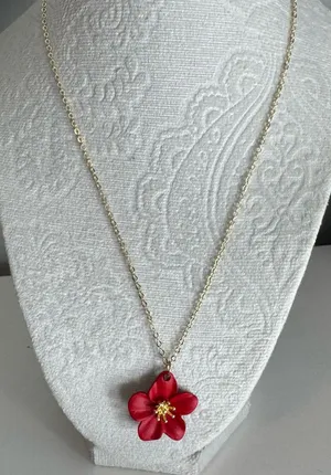 ALDO Hawaiian Red Flower gold statement necklace thumbnail 1