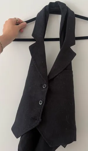 Free People black denim halter top M thumbnail 2