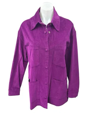Almost Vintage Women's Purple Corduroy Velvet Velour Button Shirt Jacket Top M thumbnail 1