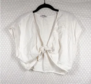 Madewell White Cotton Cropped‎ Tie Front Top thumbnail 1