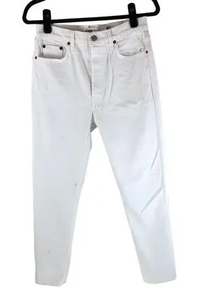 Re/Done Womens Jeans High Rise Ankle Crop Stretch Button Fly White 28 thumbnail 1