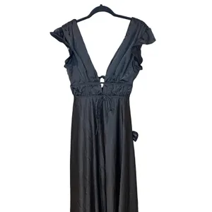 Lulus NWT I'm‎ All Yours Black Satin Cutout Ruffled Maxi Dress Size Small thumbnail 3