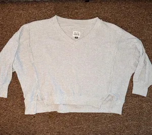 American Eagle  Women's Light Gray V-Neck Sweater thumbnail 1