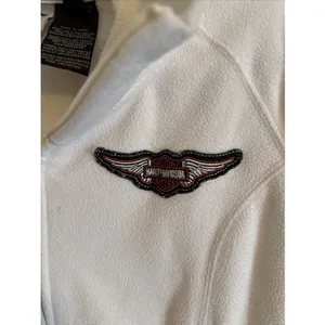 Women's Harley Davidson Cream Off White Full Zip Fleece Jacket Sz Large Moto thumbnail 2
