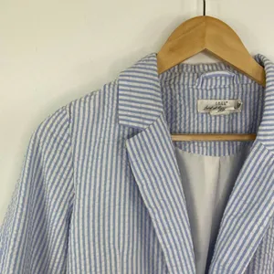 LOGG Womens‎ Blue Striped Seersucker Blazer Jacket Suit Size 2 Career Office thumbnail 4