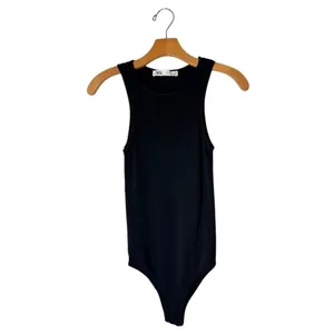 Zara Bodysuit Women Small Black Crew Neck Sleeveless‎ Snap Closure Gothic thumbnail 3