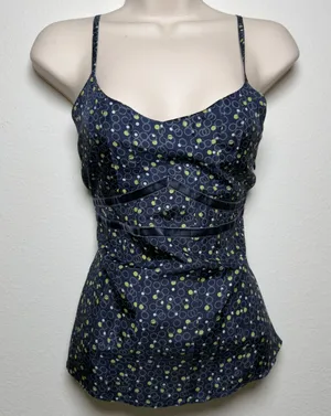 Fossil Women 100% Silk Cami Top Medium Blue Polka Dot Preppy Whimsigoth Fairy‎ thumbnail 1