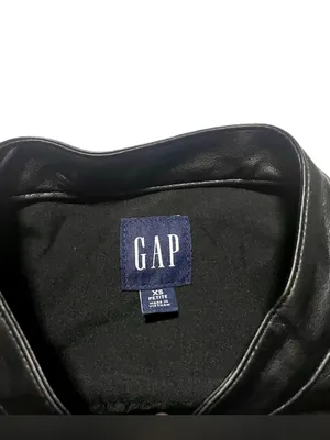 Gap Faux Leather Puff Sleeve Black Mini Shirtdress XS Petite thumbnail 3