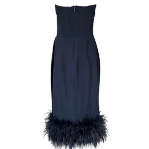 NWT‎ House of CB Fionula Strapless Feather Hem Midi Dress Size M Black thumbnail 4