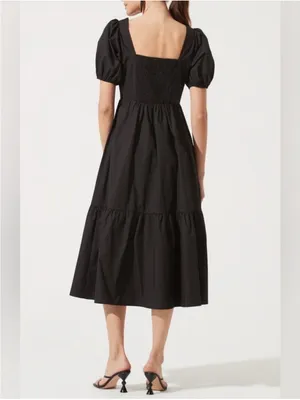 Women’s ASTR the Label Poplin Puff Sleeve Tiered Midi Dress Black Size M thumbnail 2