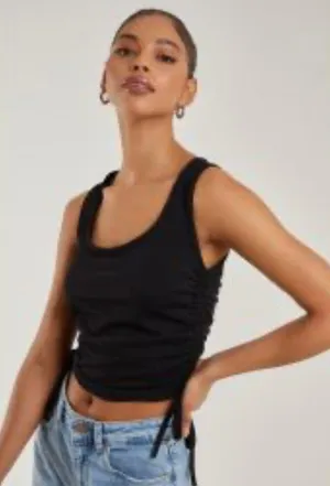 Meraki Black Tank Top with ruched sides size medium thumbnail 1