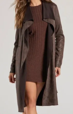 Windsor - Brown Chic Impression Faux Suede Belted Trench Coat thumbnail 1