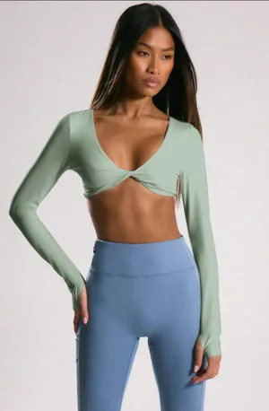 long sleeve gym crop top Green Size M thumbnail 1