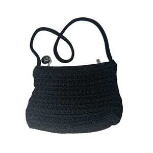 SAK Black‎ Crochet Knit Shoulder Bag with Silver Charm Casual Everyday Handbag thumbnail 3