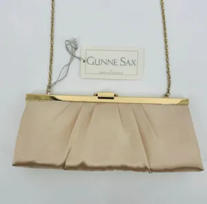NWT Vintage Gunne Sax Champagne Satin Gold Evening Bag Formal Clutch thumbnail 1