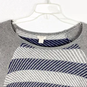 J. CREW FACTORY Gray Striped Merino Wool Blend Long Sleeves Sweater Small Preppy thumbnail 5