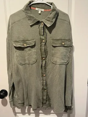 Briggs New York Olive Green Waffle Knit Shacket Shirt Jacket Medium thumbnail 1